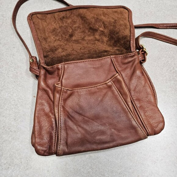 Vintage Victoria Leather Brown‎ Crossbody Tulip Bag Multiple Storage Pockets - Picture 12 of 16